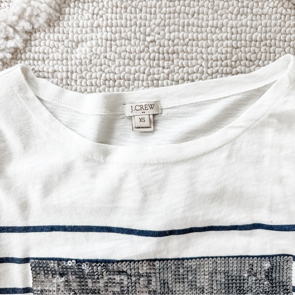 Jcrew Cream and Navy Long Sleeved Shirt with Sequin Stripes - Size XS - Picture 2 of 2